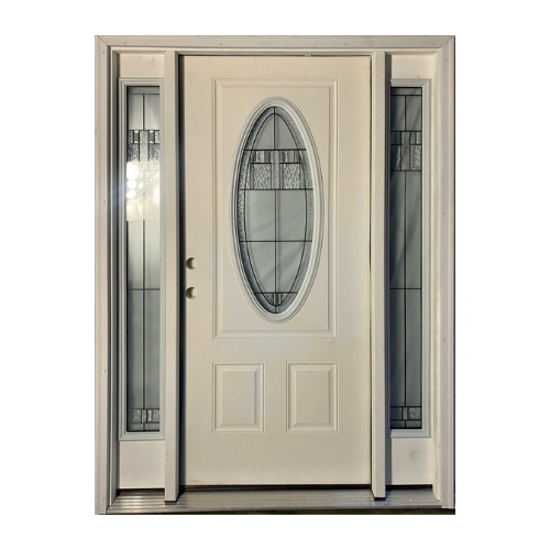 1-Lite over 2-Panel Classic Fiberglass Exterior Prehung Sidelite Door - Oval  Lite w/Decorative Glass - Right Hand Inswing - Discount Doors & More