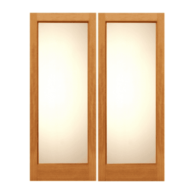 Full-Lite Classic Mahogany Exterior Double Door Slabs – Mah 1/1 White Lami