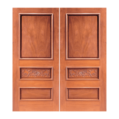3-Panel Unique Mahogany Exterior Double Door Slabs – Model 1