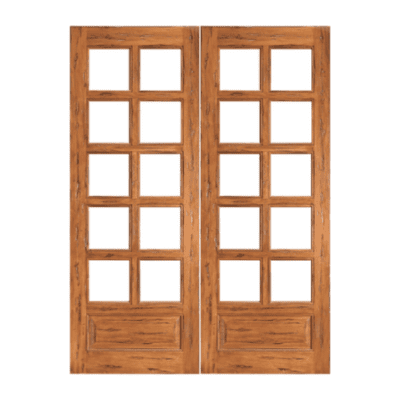 10-Lite over 1-Panel Farmhouse Rustic Hardwood Exterior Double Door Slabs – Rustic 10/5 P/B Dual Clear