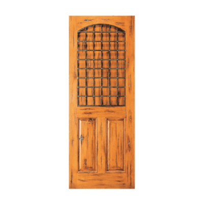3-Panel Unique Knotty Alder Exterior Single Door Slab – SW 77 Alder – with Distressed Finish Option