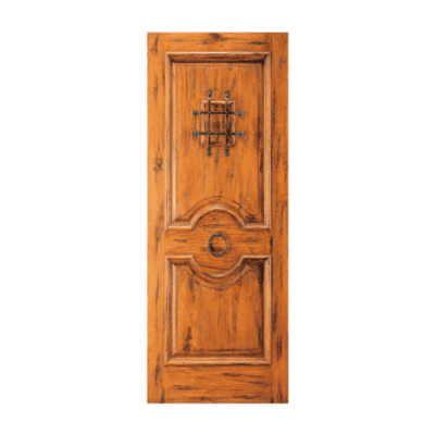 3-Panel Unique Knotty Alder Exterior Single Door Slab – SW 81 Alder – with Distressed Finish Option