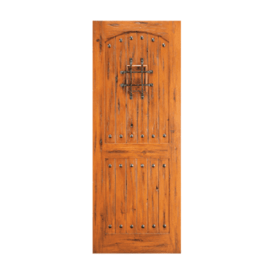 2-Panel Unique Knotty Alder Exterior Single Door Slab – SW 83 Alder – with Distressed Finish Option