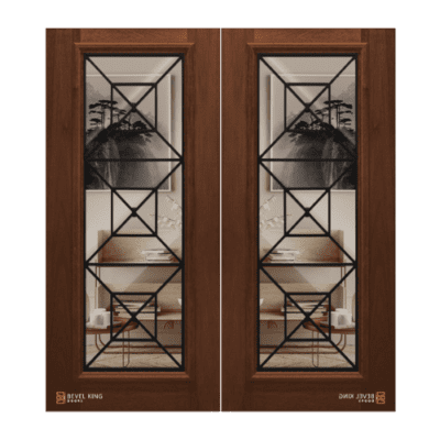 Full-Lite Iron Accents Mahogany Exterior Double Door Slabs – Naples Iron Grille – 6’8″