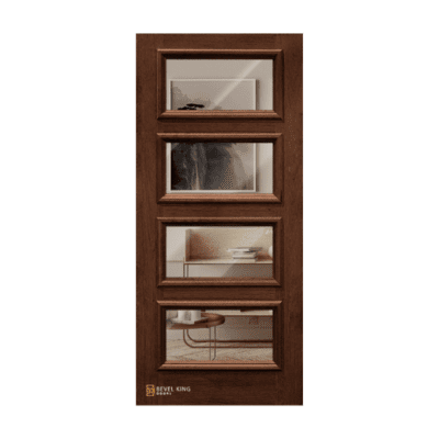 4-Lite Midcentury Modern Mahogany Exterior Single Door Slab – Horizontal True Divided Lite – 6’8″