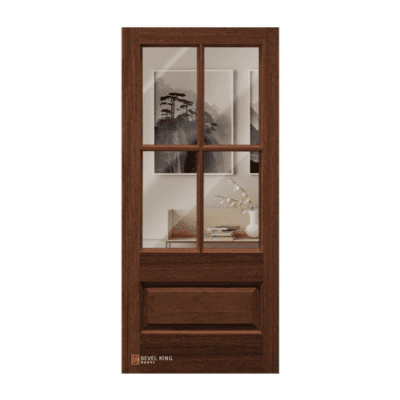 4-Lite over 1-Panel Farmhouse Mahogany Exterior Single Door Slab – True Divided Lite – 6’8″