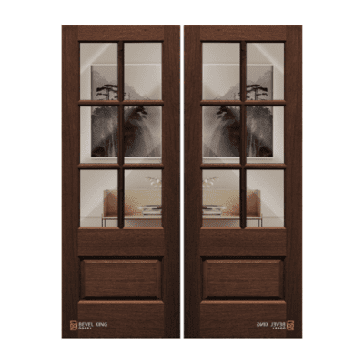 6-Lite over 1-Panel Farmhouse Mahogany Exterior Double Door Slabs – True Divided Lite – 6’8″