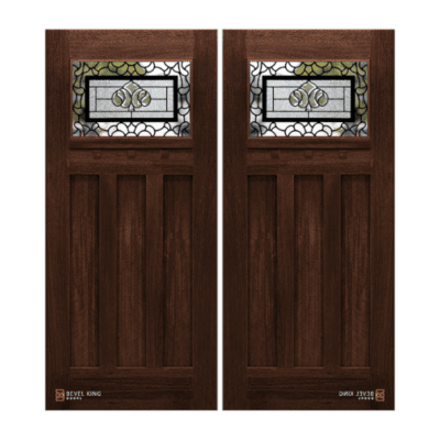 1-Lite over 3-Panel Craftsman Mahogany Exterior Double Door Slabs – Geneva Glass – 6’8″