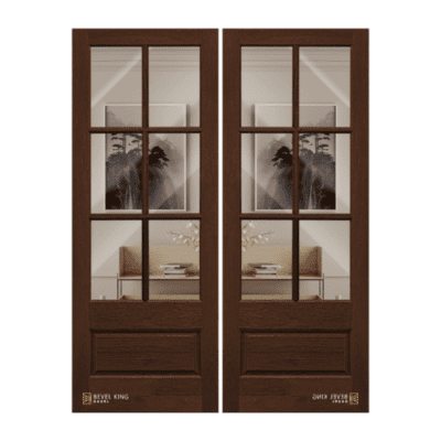 6-Lite over 1-Panel Farmhouse Mahogany Exterior Double Door Slabs- True Divided Lite – 8’0″