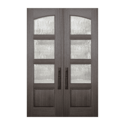 3-Lite over 1-Panel Classic Mahogany Exterior Double Door Slabs – Continental Arch – True Divided Lite