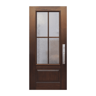 4-Lite over 1-Panel Farmhouse Stainable Fiberglass Exterior Single Door Slab – Simulated Divided Lite – Mahogany Grain