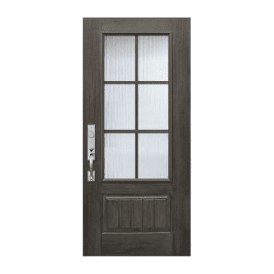 6-Lite over 1-Panel Farmhouse Stainable Fiberglass Exterior Single Door Slab – Simulated Divided Lite – Mahogany Grain