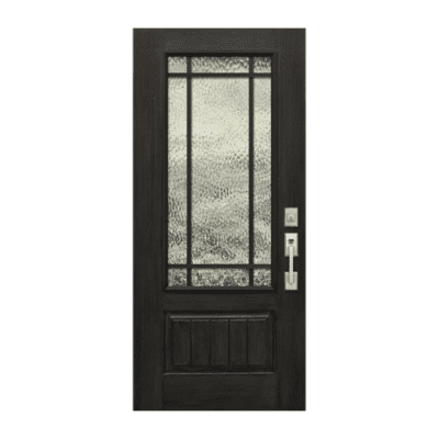 9-Lite over 1-Panel Farmhouse Stainable Fiberglass Exterior Single Door Slab – Marginal Simulated Divided Lite – Mahogany Grain