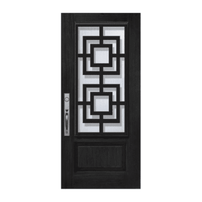 1-Lite over 1-Panel Unique Stainable Fiberglass Exterior Single Door Slab – 3/4 Lite – Moderna Steel Grille