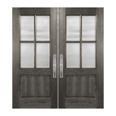 4-Lite over 1-Panel Farmhouse Mahogany Exterior Double Door Slabs – True Divided Lite – Large Panel