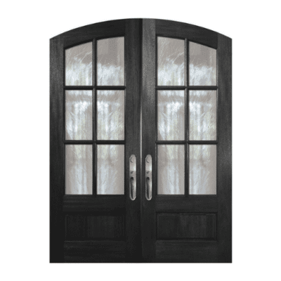6-Lite over 1-Panel Farmhouse Mahogany Exterior Double Door Slabs – Arch Top – True Divided Lite