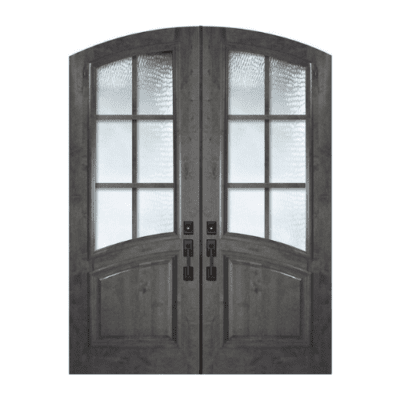 6-Lite over 1-Panel Farmhouse Mahogany Exterior Double Door Slabs – Simulated Divided Lite – Arch Top & Rail