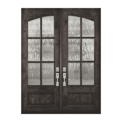 6-Lite over 1-Panel Farmhouse Knotty Alder Exterior Double Door Slabs – Arch True Divided Lite