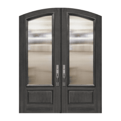 1-Lite over 1-Panel Farmhouse Stainable Fiberglass Exterior Double Door Slabs – Arch Top Privacy Glass Door