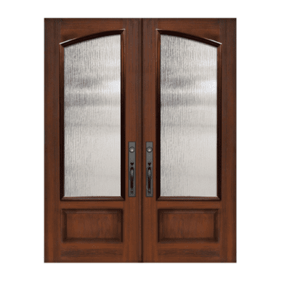 1-Lite over 1-Panel Farmhouse Stainable Fiberglass Exterior Double Door Slabs – Square Top Arch Lite Privacy Glass Door