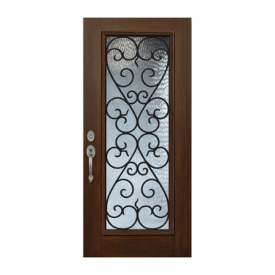 Full-Lite Classic Stainable Fiberglass Exterior Single Door Slab – Palermo Grille Between Glass