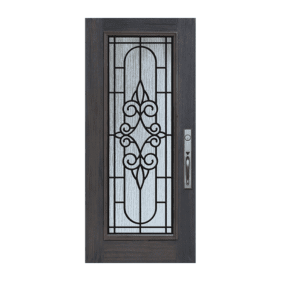 Full-Lite Classic Stainable Fiberglass Exterior Single Door Slab – Salento Grille Between Glass