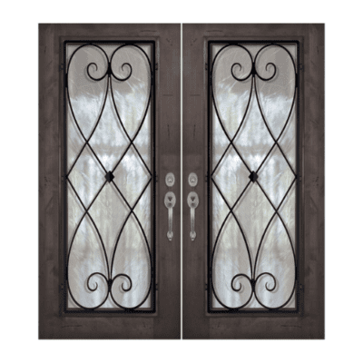 Full-Lite Iron Accents Mahogany Exterior Double Door Slabs – Charleston Wrought Iron