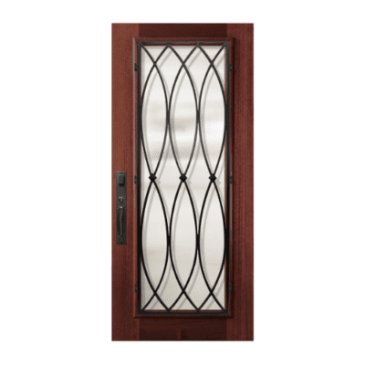 Full-Lite Iron Accents Mahogany Exterior Single Door Slab – La Salle Wrought Iron
