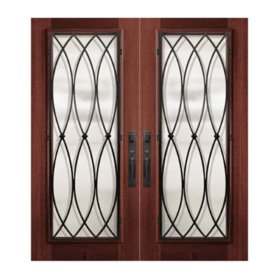Full-Lite Iron Accents Mahogany Exterior Double Door Slabs – La Salle Wrought Iron
