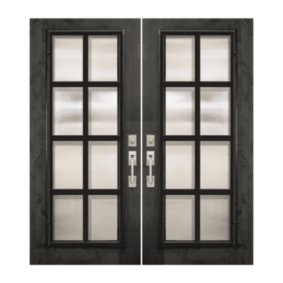 Full-Lite Farmhouse Mahogany Exterior Double Door Slabs – Minimal Steel Grille