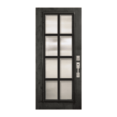 Full-Lite Farmhouse Mahogany Exterior Single Door Slab – Minimal Steel Grille