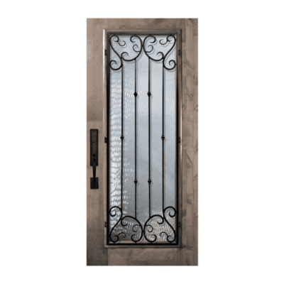 Full-Lite Iron Accents Mahogany Exterior Single Door Slab – Valencia Wrought Iron