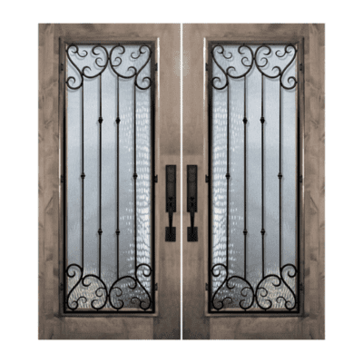 Full-Lite Iron Accents Mahogany Exterior Double Door Slabs – Valencia Wrought Iron
