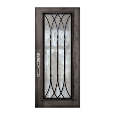 Full-Lite Iron Accents Mahogany Exterior Single Door Slab – Warwick Wrought Iron