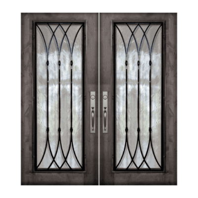 Full-Lite Iron Accents Mahogany Exterior Double Door Slabs – Warwick Wrought Iron