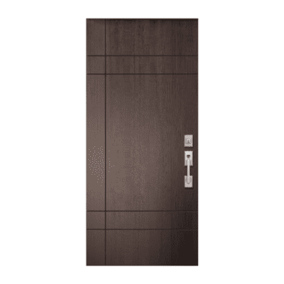 Midcentury Modern Stainable Fiberglass Exterior Single Door Slab – Inglewood Contemporary Door – Mahogany Grain