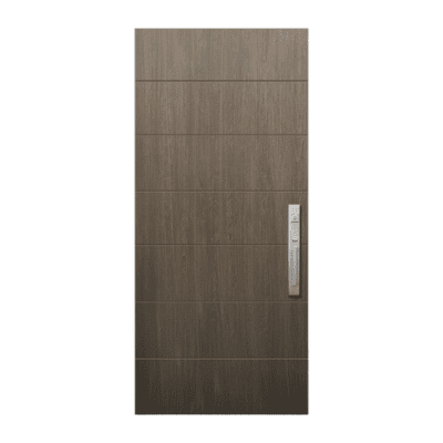 Midcentury Modern Stainable Fiberglass Exterior Single Door Slab – Westwood Contemporary Door – Mahogany Grain