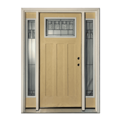 1-Lite over 3-Panel Craftsman Fiberglass Exterior Prehung Sidelite Door – Decorative Glass – Left Hand Inswing