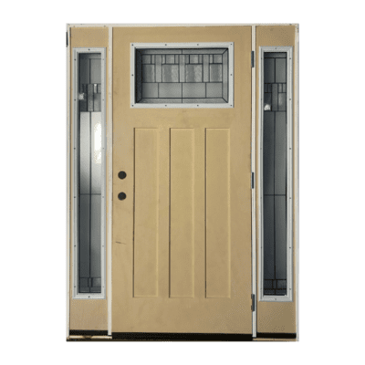 1-Lite over 3-Panel Craftsman Fiberglass Exterior Prehung Sidelite Door – Decorative Glass – Left Hand Inswing