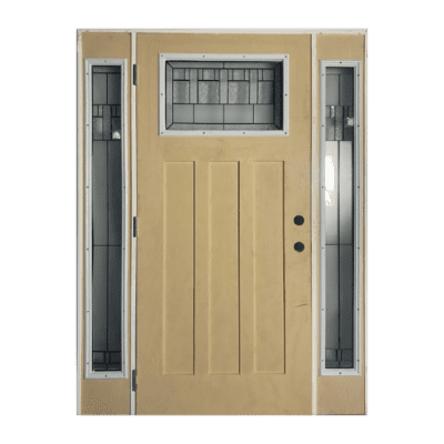 1-Lite over 3-Panel Craftsman Fiberglass Exterior Prehung Sidelite Door – Decorative Glass – Right Hand Inswing