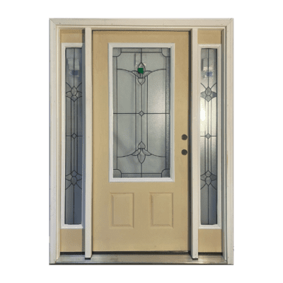 1-Lite over 2-Panel Classic Fiberglass Exterior Single Prehung Sidelite Unit – Decorative Glass Sidelites – Left Hand Inswing