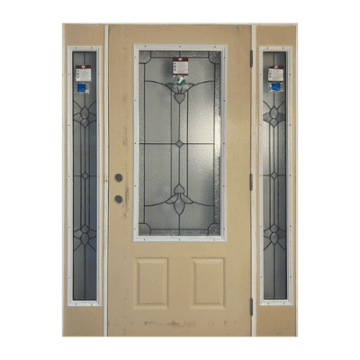 1-Lite over 2-Panel Classic Fiberglass Exterior Single Prehung Sidelite Unit – Decorative Glass Sidelites – Left Hand Inswing