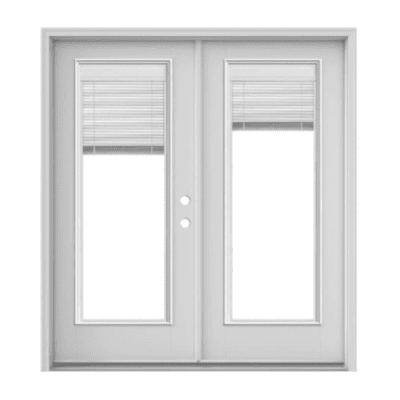 Full-Lite Classic Fiberglass Exterior Prehung Double Doors – Standard – Mini-Blinds – Left Hand Inswing – Commodity doors come in either smooth or textured fiberglass