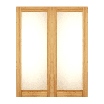 Full-Lite Midcentury Modern Bamboo Interior Double Door Slabs – BM 1/1 White Lami