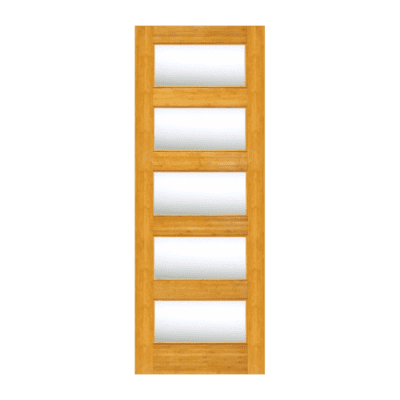 5-Lite Midcentury Modern Bamboo Interior Single Door Slab – BM 16 Clear Glass