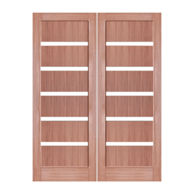 5-Lite Midcentury Modern Mahogany Interior Double Door Slabs – SH 16 Mahogany