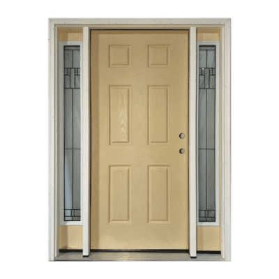 6-Panel Classic Fiberglass Exterior Single Prehung Sidelite Door- Decorative Glass Sidelites – Left Hand Inswing
