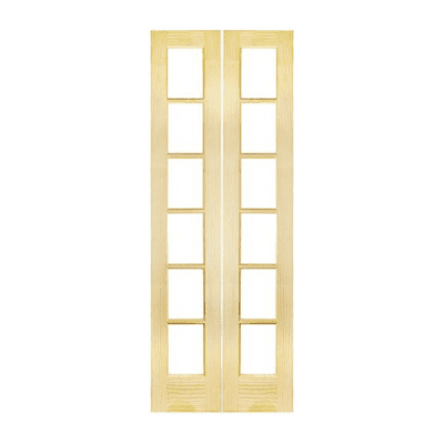 6-Lite Classic Stain Grade Pine Interior Double Door Slabs – French Door w/ Clear Glass