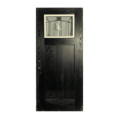 1-Lite over 2-Panel Craftsman Fiberglass Exterior Single Door Slab – Decorative Glass – Right Hand Inswing